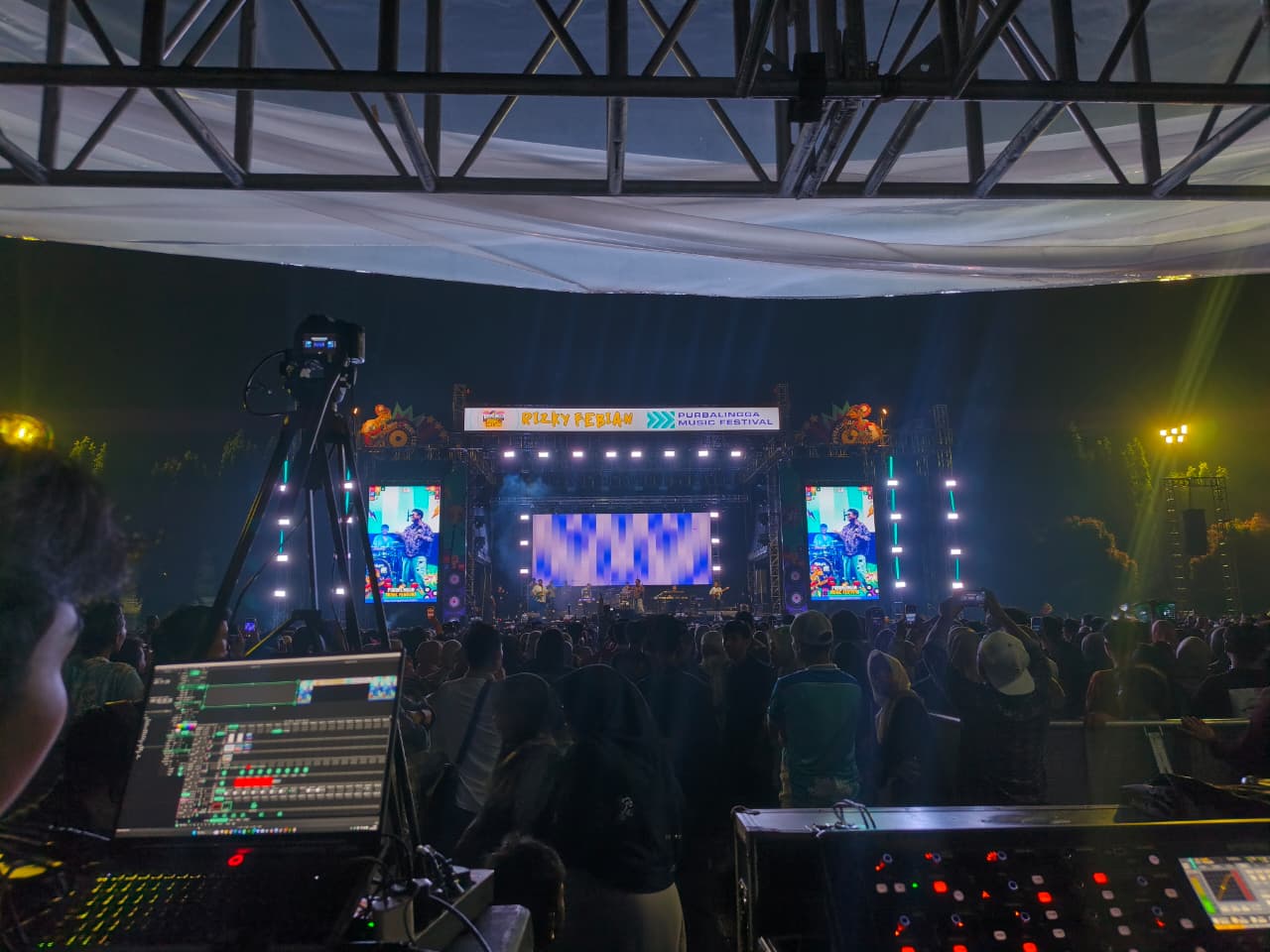 Festival stage viewed from the production and mixing desk